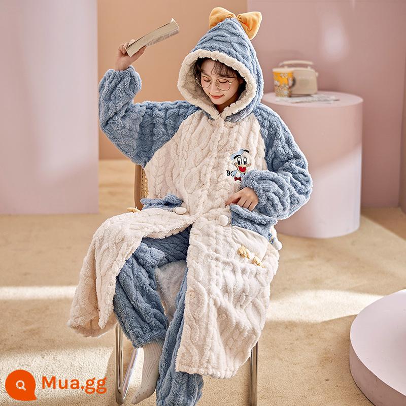 Pyjamas nữ san hô nhung Velvet mùa thu và đồ ngủ mùa đông cộng với nhung dày mùa đông Flael Velvet Strawberry Bear - 19849