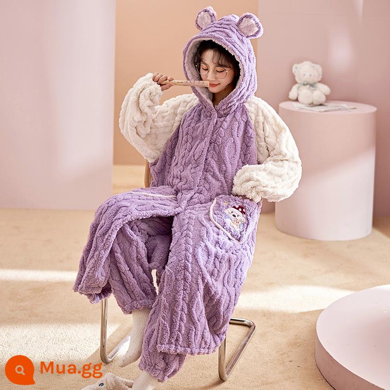 Pyjamas nữ san hô nhung Velvet mùa thu và đồ ngủ mùa đông cộng với nhung dày mùa đông Flael Velvet Strawberry Bear - 19843