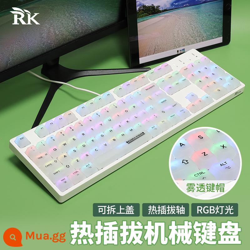 RK87 Keyboard cơ học Trục Red Trà Trục màu xanh lá cây Kaihua Box Trục trắng tùy chỉnh đầy đủ -Ka Hot Chèn 87 Key RGB - Phiên bản keycap sương mù trắng 104 phím