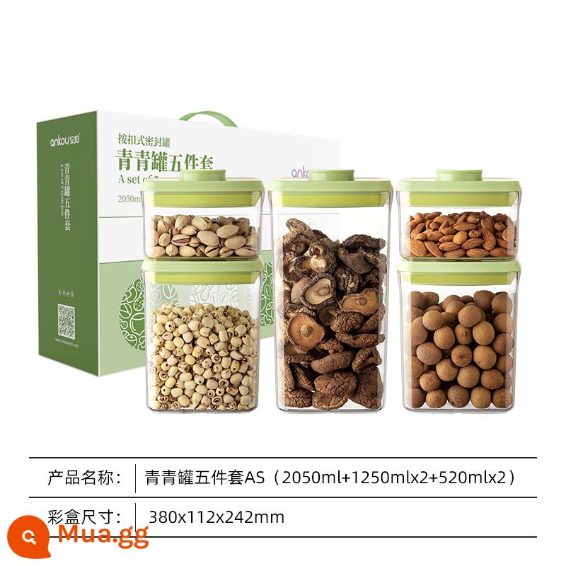 Hũ Ankou Hũ kín thực phẩm gia dụng Hũ đựng kẹo nhà bếp Hũ bảo quản loại đẩy linh tinh Hũ bảo quản ngũ cốc - Bộ năm món Qingqingzhuo