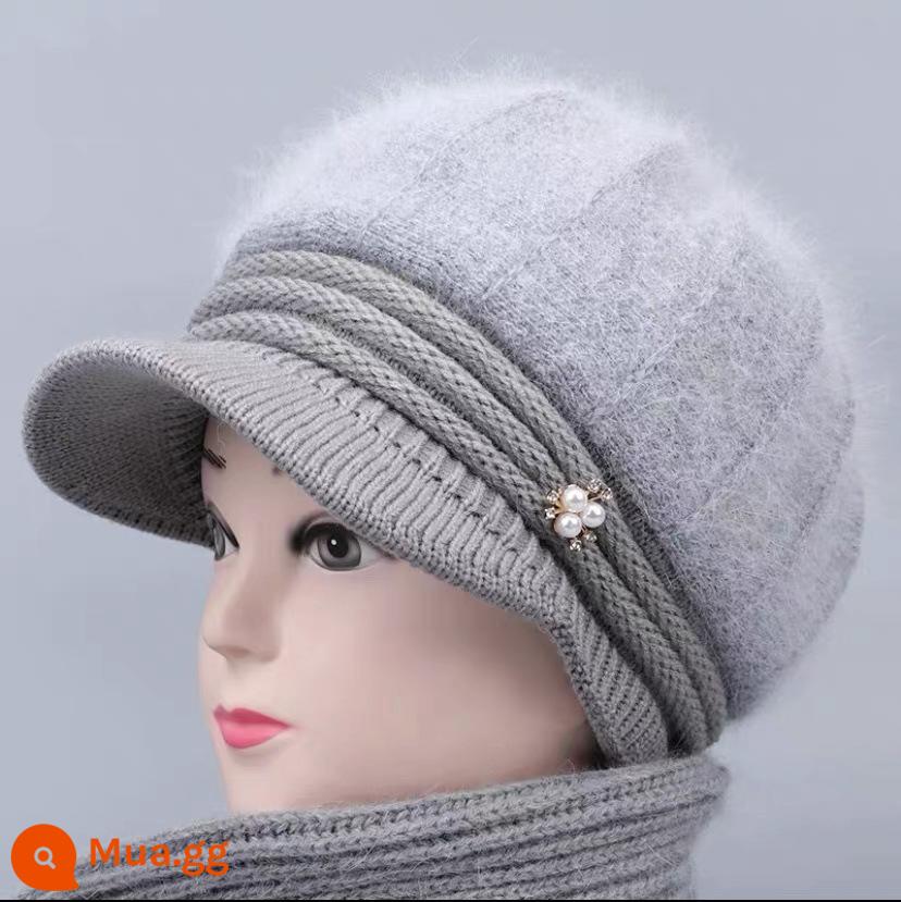 Mùa đông mũ mẹ nữ cao tuổi bà cộng nhung thỏ mũ len trung niên và cao tuổi mũ ấm mũ cotton dệt kim dày - xám nhạt