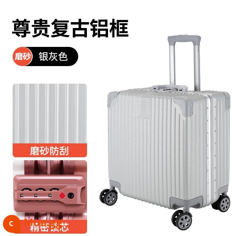 Vali mini ánh sáng túi nhỏ lên máy bay xe đẩy 20 cái hộp du lịch mật khẩu nam nhỏ 18 inch phiên bản Hàn Quốc - Khung nhôm cao cấp màu bạc