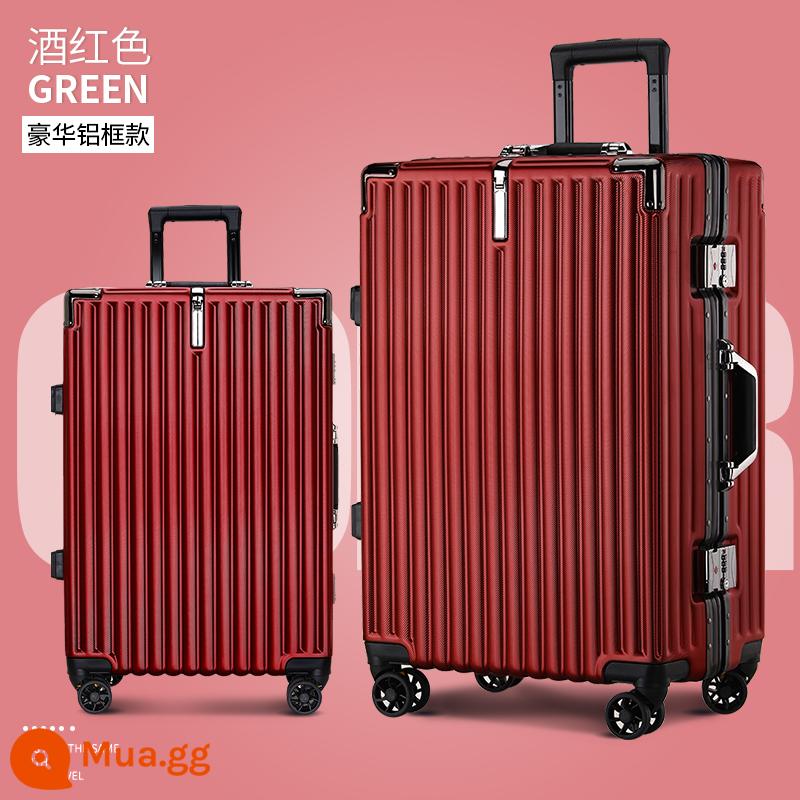 Vali mạnh nam 26 khung nhôm xe đẩy trường hợp 20 nữ sinh phổ thông bánh xe 24 lên máy bay vali mật khẩu bao da - Burgundy [mẫu khung nhôm hình dạng đặc biệt sang trọng]