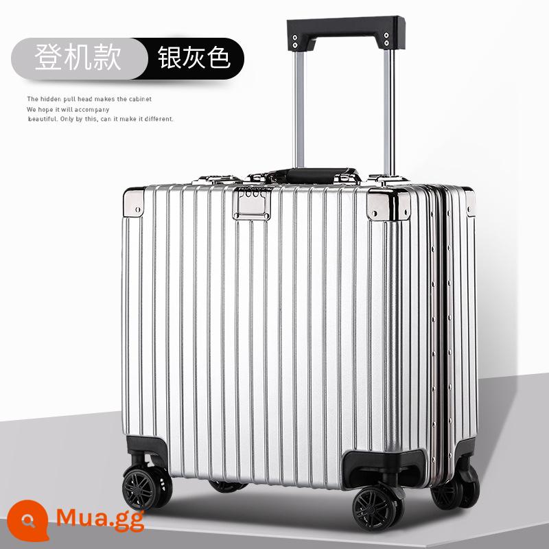 Vali xe đẩy khung nhôm 18 inch Vali 20 inch được mang lên máy bay miễn phí check-in chuyến công tác Mật khẩu hộp cắt ngang - xám bạc