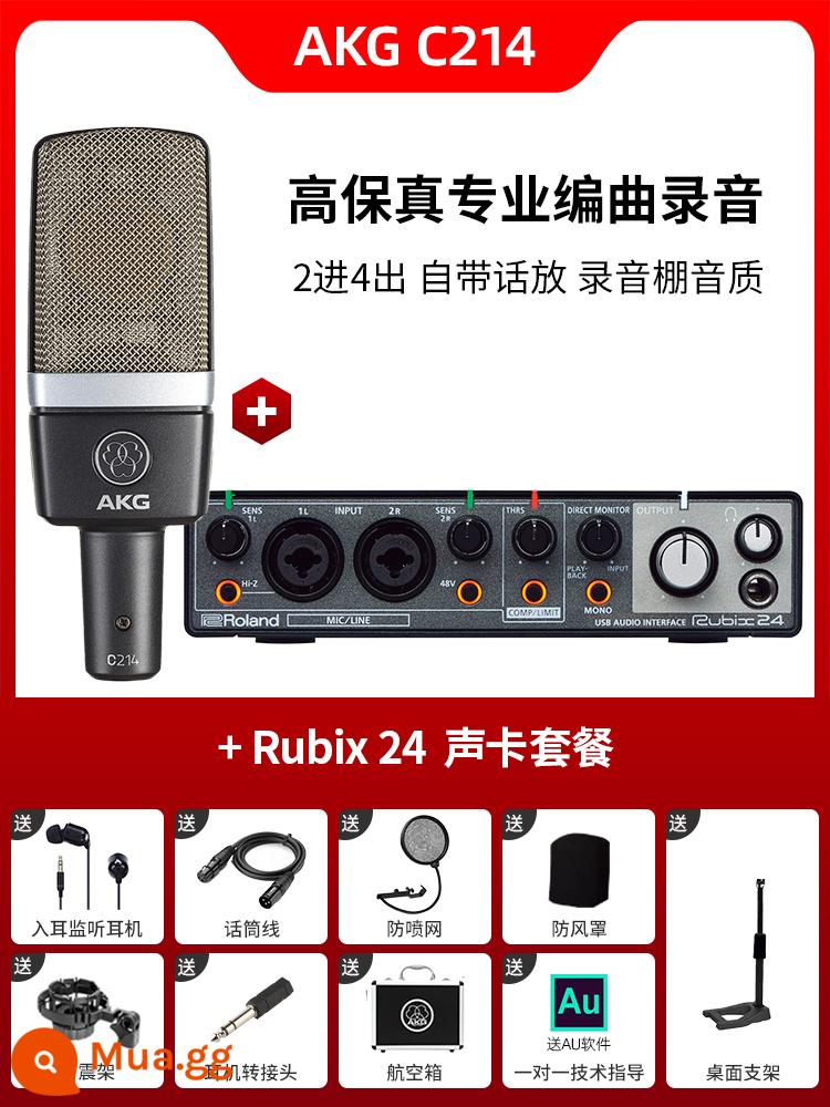 Micro điện dung AKG C214 chuyên nghiệp lớn màng thu âm trực tiếp K bài hát micro ghi âm thanh nhạc cụ ghi âm - Bộ C214 + Rubix 24