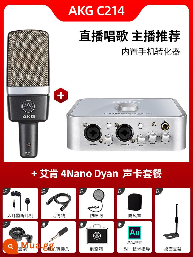 Micro điện dung AKG C214 chuyên nghiệp lớn màng thu âm trực tiếp K bài hát micro ghi âm thanh nhạc cụ ghi âm - C214 + 4Nano Dyan Kit