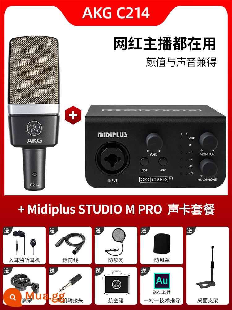 Micro điện dung AKG C214 chuyên nghiệp lớn màng thu âm trực tiếp K bài hát micro ghi âm thanh nhạc cụ ghi âm - Bộ C214 + STUDIO M Pro