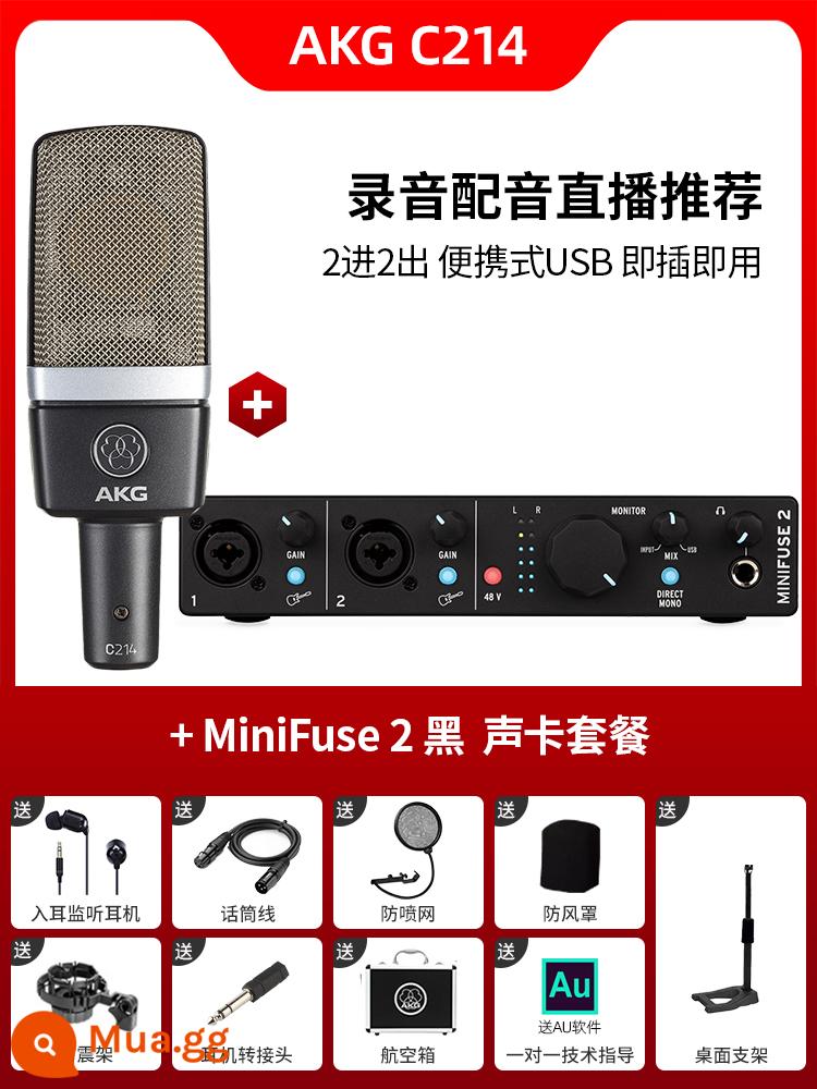 Micro điện dung AKG C214 chuyên nghiệp lớn màng thu âm trực tiếp K bài hát micro ghi âm thanh nhạc cụ ghi âm - C214 + Cầu chì nhỏ 2