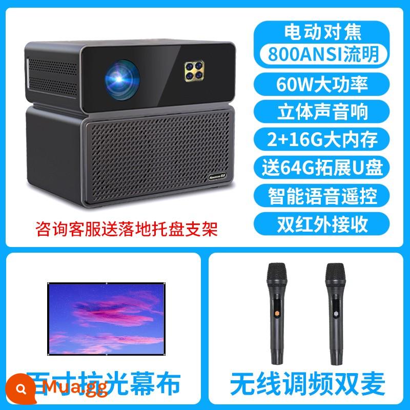 Máy chiếu Newman T1 Máy chiếu treo tường phòng ngủ gia đình Rạp hát tại nhà Trình chiếu HD 1080P Karaoke All Outdoor K Song Mobile Open-air KTV Smart Laser TV WIFI Chiếu màn hình di động - Trình chiếu T1-karaoke: lấy nét điện/độ sáng 800 + micrô FM không dây kép + rèm chống sáng 100 inch