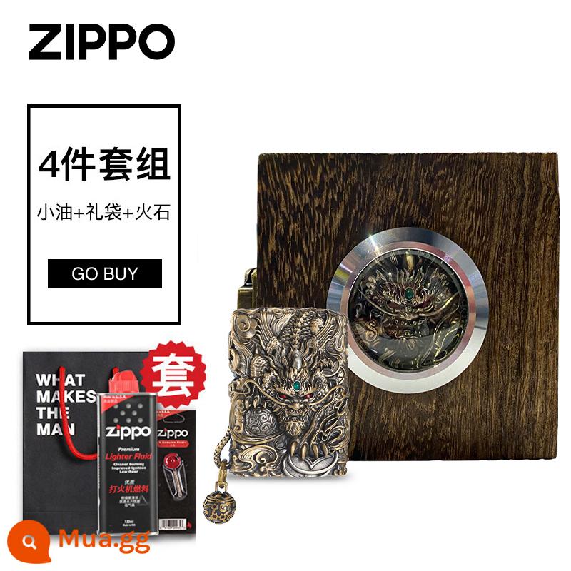 Bật lửa zippo chính hãng, cơ chế thông minh, tỳ hưu may mắn, bộ sưu tập chống gió nam chính hãng chính hãng, quà tặng - Khoảnh Khắc Thông Minh Tỳ Hưu Đồng [Bộ]