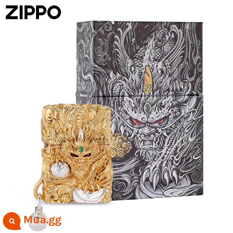 Bật lửa zippo chính hãng, cơ chế thông minh, tỳ hưu may mắn, bộ sưu tập chống gió nam chính hãng chính hãng, quà tặng - Công tắc thông minh Pixiu mạ vàng [máy đơn không dầu] bao gồm giấy chứng nhận và mặt dây chuyền