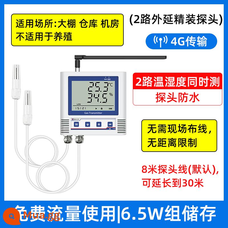 Ứng dụng giám sát nhiệt độ từ xa trên điện thoại di động báo động điện thoại không dây chăn nuôi máy ghi âm có độ chính xác cao Máy đo nhiệt độ và độ ẩm nhà kính - [4G] Màn hình bìa cứng mở rộng nhiệt độ và độ ẩm 2 kênh (65.000 bộ lưu trữ dữ liệu)