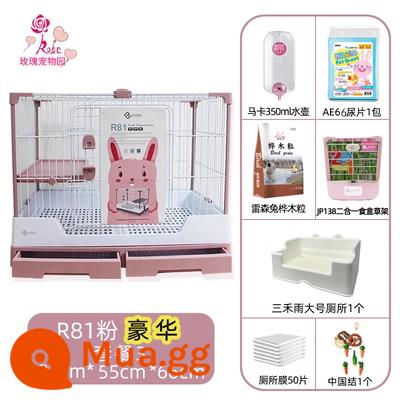 Lồng thỏ Dayang R81 ngăn kéo đôi chống lại con thỏ Năng hộ gia đình LỚN RABBIT LITCH Lợn tự động lồng phân Cage - Xám Nhạt Hồng 81 Luxury Set 3