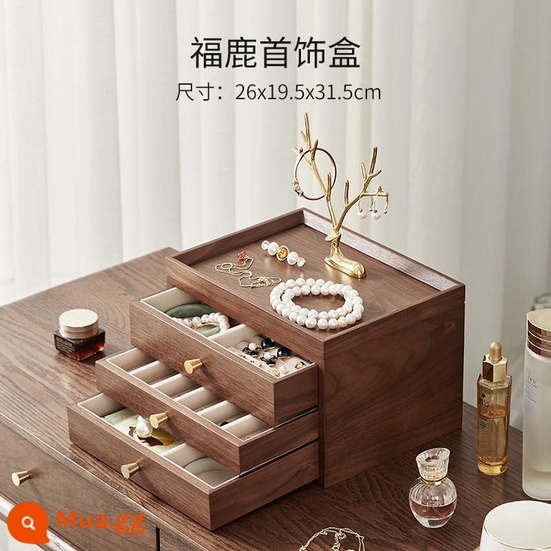 Hộp đồ trang sức bằng gỗ Walnut màu đen Khóa cao -Vòng cổ lớn Vòng cổ Vòng cổ bằng gỗ Đồ trang sức bằng gỗ Hộp trang trí tay - Hộp đựng trang sức ba lớp Antler - móc treo bằng đồng