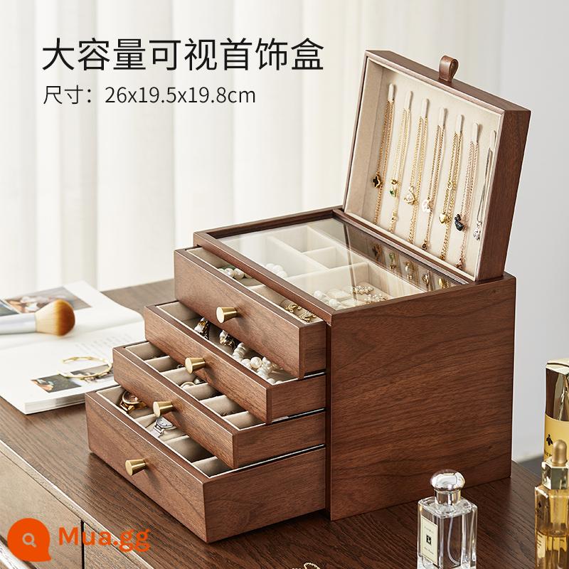 Hộp đồ trang sức bằng gỗ Walnut màu đen Khóa cao -Vòng cổ lớn Vòng cổ Vòng cổ bằng gỗ Đồ trang sức bằng gỗ Hộp trang trí tay - Hộp đựng trang sức có thể nhìn thấy dung tích lớn