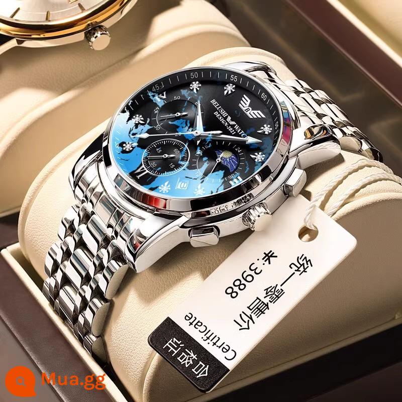 Đồng hồ Armani dành cho nam Mười thương hiệu hàng đầu Đồng hồ cơ thạch anh dạ quang chống nước dành cho học sinh, học sinh trung học và thanh thiếu niên - Vỏ bạc với bề mặt màu đen và đinh bạc [thay thế miễn phí chuyển động thế hệ thứ 13 được nâng cấp]