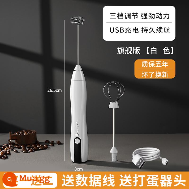 Cà phê Bubbler Electric Home sạc sữa trộn sữa che phủ sữa bong bóng mini cầm sữa - Màu trắng hàng đầu, có thể điều chỉnh ba tốc độ [Sạc USB, có thể thay thế hai đầu]