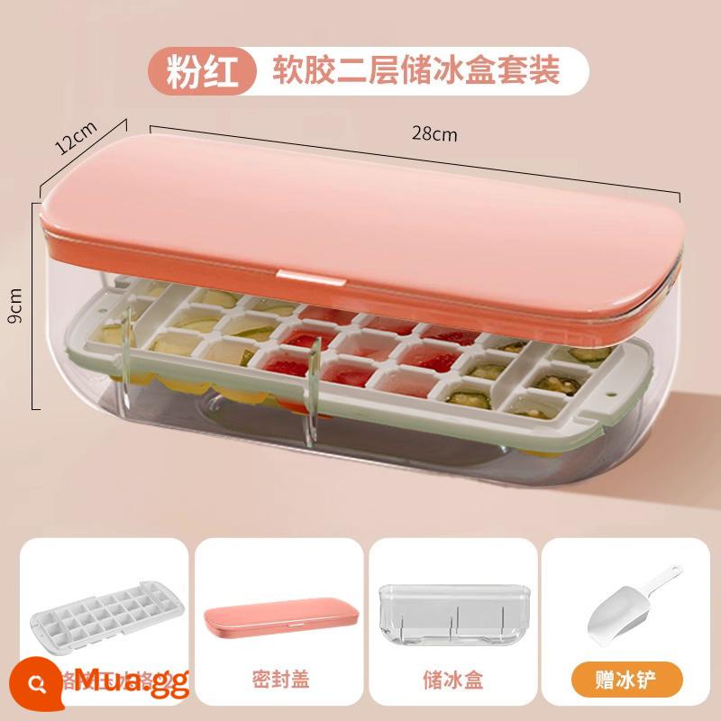 Đông Lạnh Kem Khuôn Gia Đình Cấp Thực Phẩm Tủ Lạnh Hộp Bảo Quản Máy Làm Đá Silicone Báo Chí Ép Hộp Đá Khúc Côn Cầu Trên Băng Khay Đựng Đá - Bộ 48 ô màu hồng [đế khuôn cao su mềm 2 tầng + xẻng đá miễn phí]