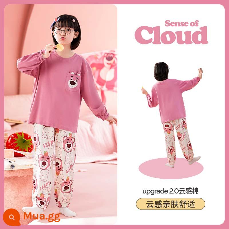 Bộ đồ ngủ bé gái mùa xuân và mùa thu cotton nguyên chất dài tay phù hợp với trẻ em hoạt hình bé gái dễ thương bé trai lớn quần áo mặc ở nhà mùa thu - SJ-4062 (Bông nguyên chất giống như đám mây UP 2.0)