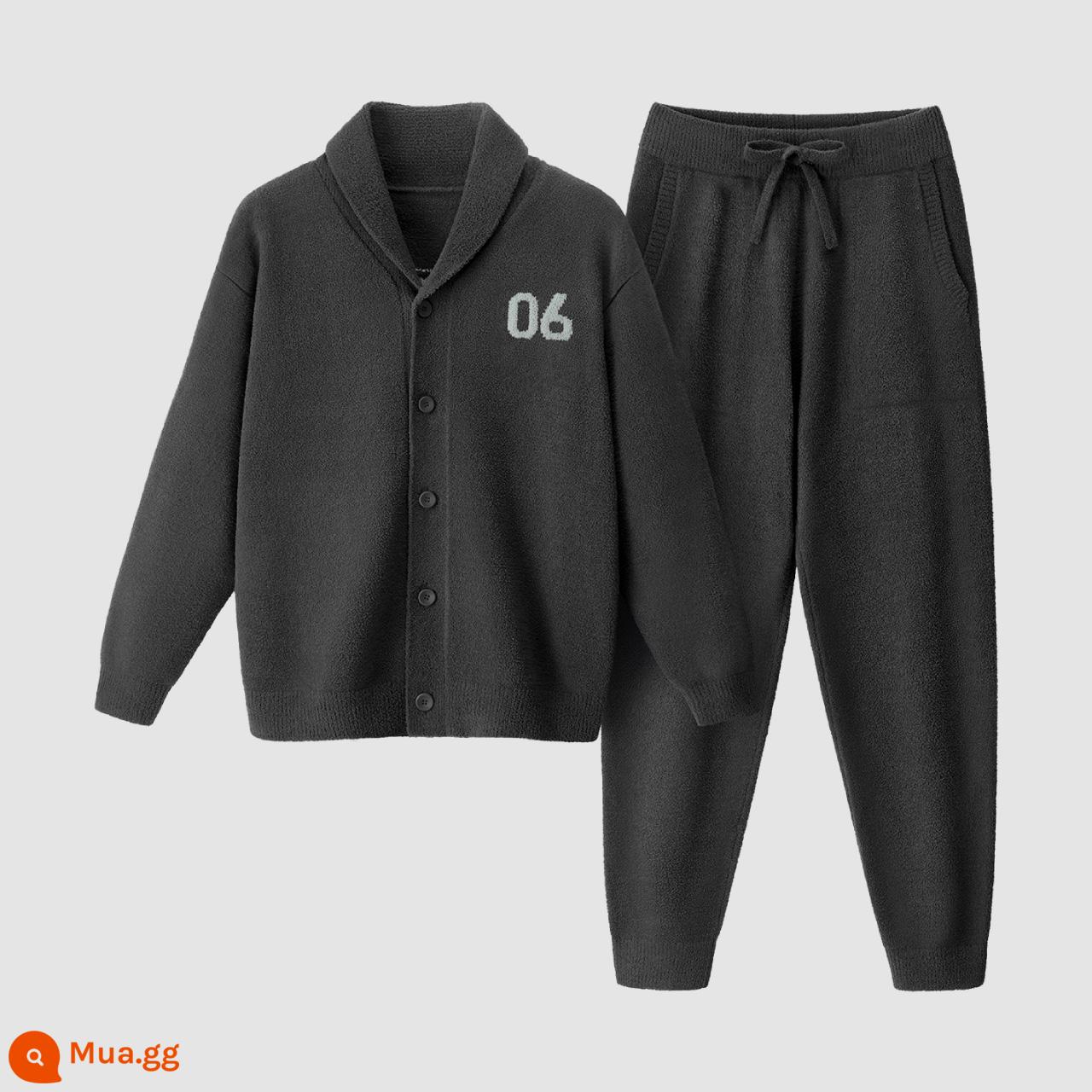 [Cùng phong cách với Wang Yibo] Jiao Nei Velvet 500E Half Velvet Pyjama cho nam và nữ Bộ đồ mặc nhà kháng khuẩn mùa thu đông - Ve áo nam-Xám than