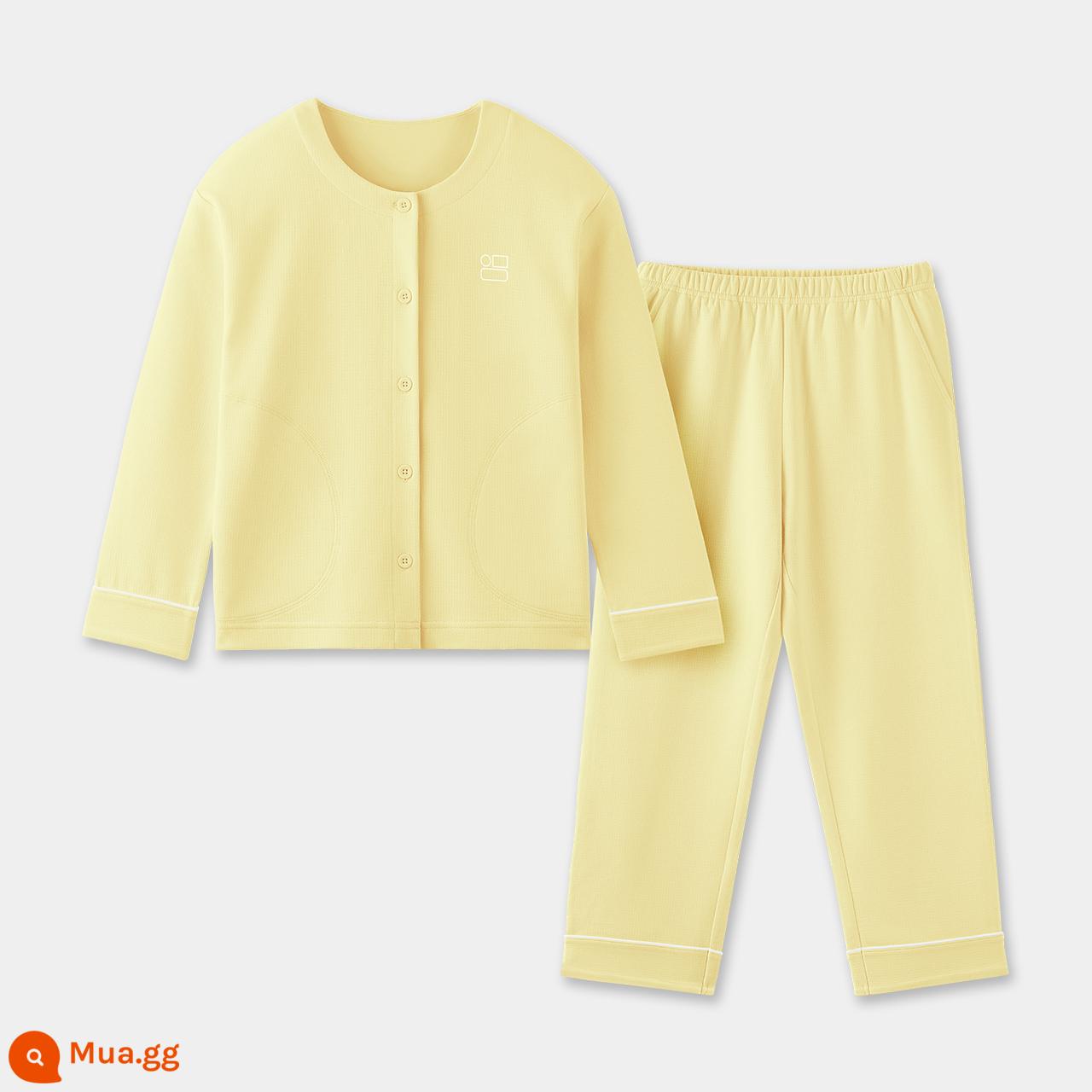 Bộ đồ ngủ trẻ em Bananai 501S phù hợp với bé trai và bé gái quần áo ở nhà cardigan dài tay cotton nguyên chất có thể được mặc bên ngoài quần áo trẻ em thu đông - [Tay dài] Màu vàng anh thảo