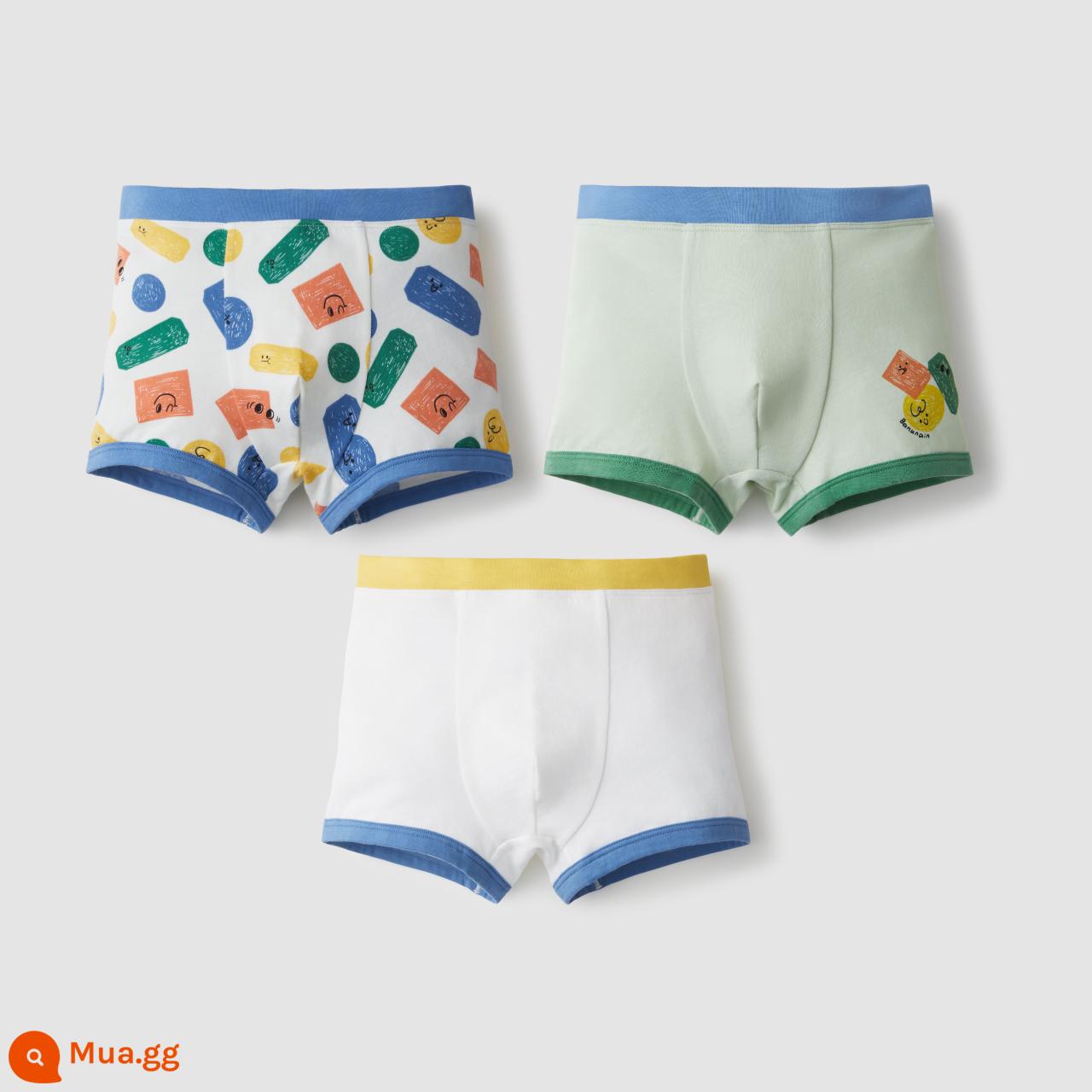 Banana 501C Quần Lót Trẻ Em Bé Trai Và Bé Gái Quần Short Quần Lót Bé Trẻ Em Cotton Boxer Tam Giác 3 Cái - Hình học màu kem nhạt + trắng nhạt + xanh xốp