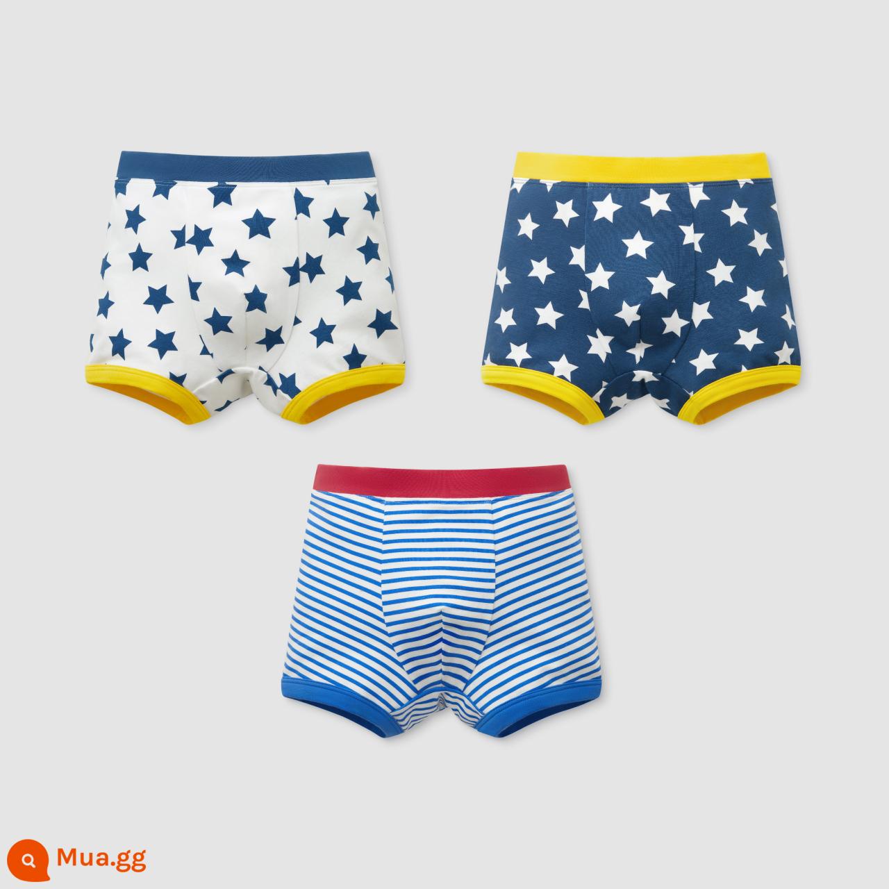 Banana 501C Quần Lót Trẻ Em Bé Trai Và Bé Gái Quần Short Quần Lót Bé Trẻ Em Cotton Boxer Tam Giác 3 Cái - Ngôi sao trên nền trắng + ngôi sao trên nền xanh + sọc xanh trắng