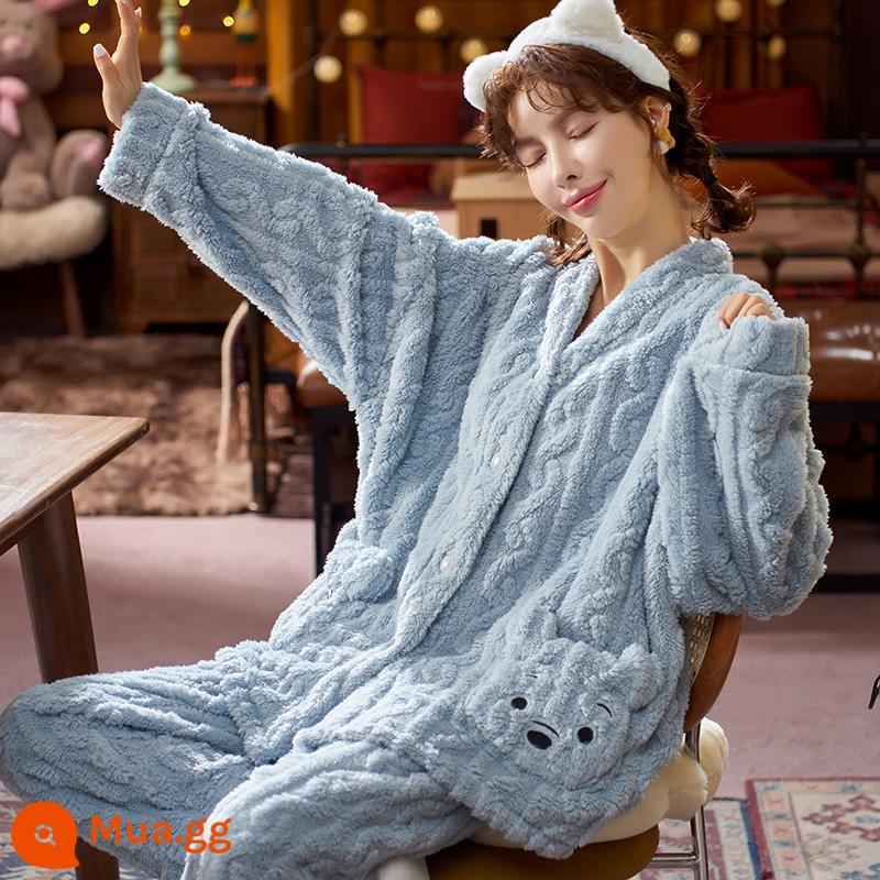 Bộ đồ ngủ lông cừu san hô cho nữ mùa thu đông dày và lông nhung flannel dễ thương có thể mặc bên ngoài quần áo mặc nhà mùa xuân và mùa thu - CMRDK010