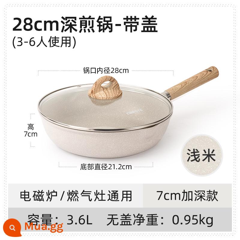 Corolt ​​Wheat Rice Rice Non -stick Pot Flat Pot, Steak Steak Fry - Chảo sâu lòng 28cm có nắp (dành cho 3-6 người)