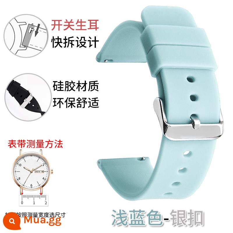 Dây đeo silicone unisex Smart Watch thể thao chống thấm mồ hôi giao diện phẳng khóa pin nữ 20/22/24mm thay thế - Khóa màu xanh bạc nhạt