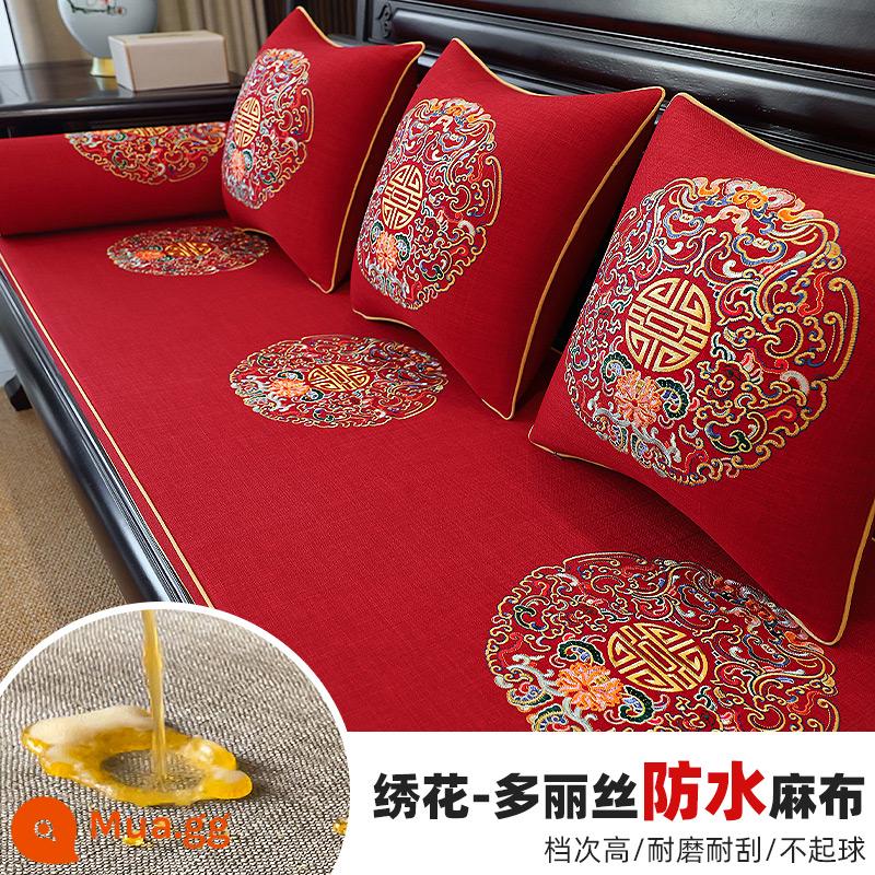 Mới kiểu Trung Quốc đệm sofa gỗ gụ đặc chế sofa gỗ chắc chắn xốp dừa cọ đệm Luohan giường cao su đệm ghế chống trơn trượt - Phiên bản chống thấm nước Millennium-Red/Nâng cấp 2.0 [Thêu vải bố]