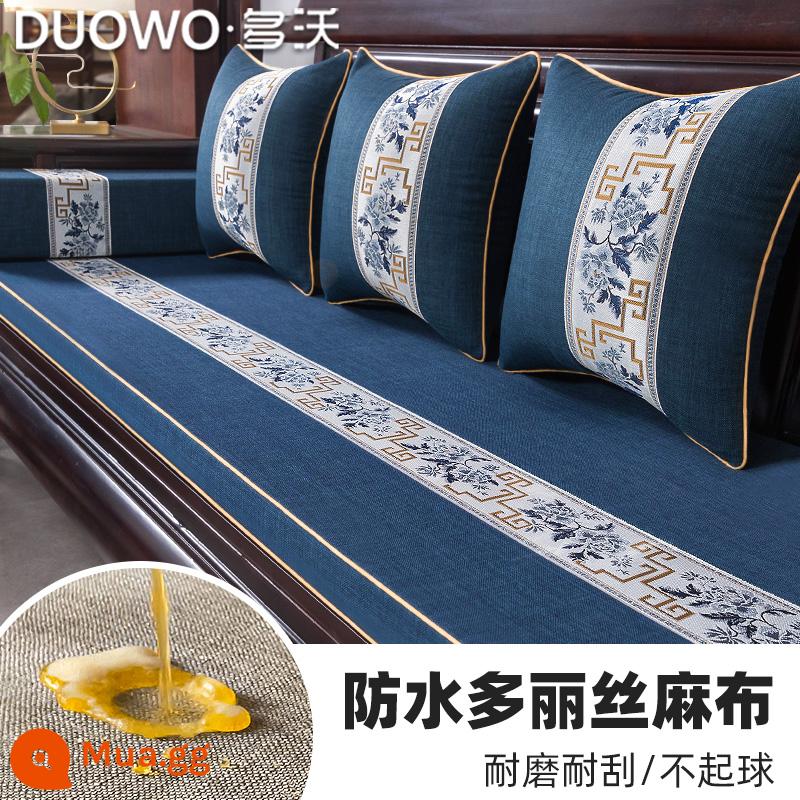 Mới kiểu Trung Quốc đệm sofa gỗ gụ đặc chế sofa gỗ chắc chắn xốp dừa cọ đệm Luohan giường cao su đệm ghế chống trơn trượt - Màu xanh quốc gia (mẫu chống thấm nước)