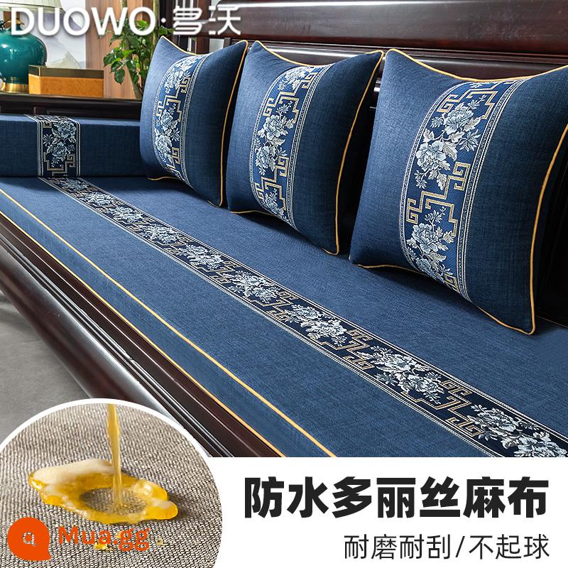 Mới kiểu Trung Quốc đệm sofa gỗ gụ đặc chế sofa gỗ chắc chắn xốp dừa cọ đệm Luohan giường cao su đệm ghế chống trơn trượt - Màu quốc gia-xanh đậm (mẫu chống thấm nước)