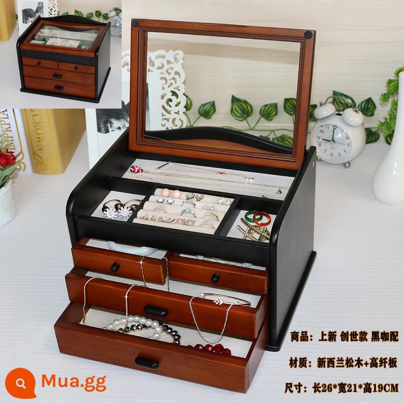 Hộp Bảo Quản Trang Sức Gỗ Tinh Tế Hộp Đựng Trang Sức Retro Vòng Cổ Tai Hộp Kim Cao Cấp Trang Sức Hộp Bảo Quản - Cặp đôi cà phê đen theo phong cách sáng tạo thanh lịch mới