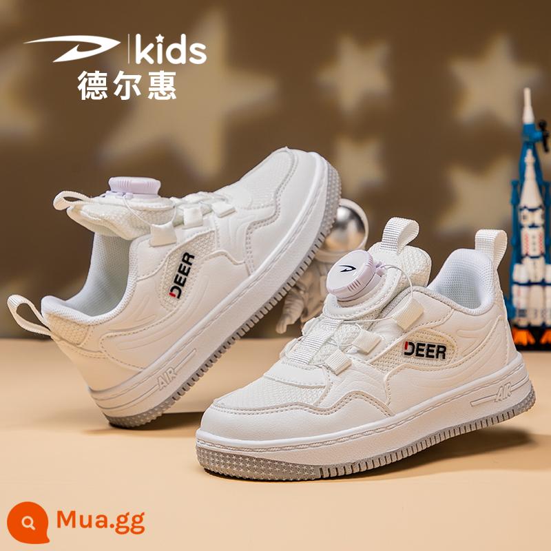 Del Hui Giày Sneaker Bé Trai 2022 Mới Mùa Xuân Và Mùa Thu Da Chống Thấm Nước Bé Trai Giày Đơn Giày Thể Thao Trẻ Em Nam - Màu trắng tinh khiết-3507