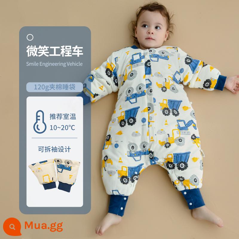 Túi ngủ cho bé xuân thu hai lớp cotton nguyên chất Túi ngủ xẻ chân cho bé Mùa thu đông phòng máy lạnh chăn bông chống đá đa năng - Xe kỹ thuật Smile (120g bông) nhiệt độ áp dụng 10-20 độ