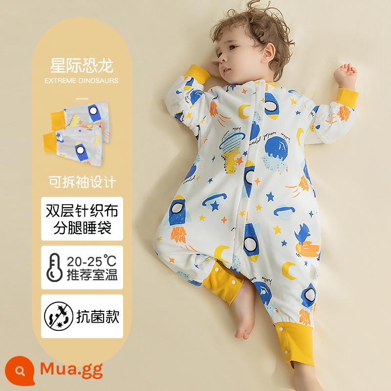 Túi ngủ cho bé xuân thu hai lớp cotton nguyên chất Túi ngủ xẻ chân cho bé Mùa thu đông phòng máy lạnh chăn bông chống đá đa năng - Màu sen nhạt, kháng khuẩn, 2 lớp không cotton