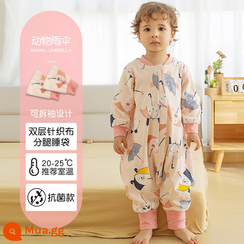 Túi ngủ cho bé xuân thu hai lớp cotton nguyên chất Túi ngủ xẻ chân cho bé Mùa thu đông phòng máy lạnh chăn bông chống đá đa năng - Ô kháng khuẩn hai lớp màu tím đậm không bông