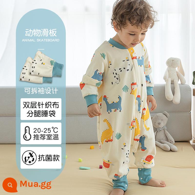 Túi ngủ cho bé xuân thu hai lớp cotton nguyên chất Túi ngủ xẻ chân cho bé Mùa thu đông phòng máy lạnh chăn bông chống đá đa năng - Rồng trắng kháng khuẩn 2 lớp không bông