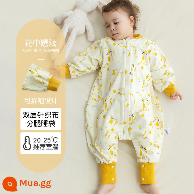 Túi ngủ cho bé xuân thu hai lớp cotton nguyên chất Túi ngủ xẻ chân cho bé Mùa thu đông phòng máy lạnh chăn bông chống đá đa năng - Chơi hoa (hai lớp không chần bông) nhiệt độ áp dụng 20-25 độ