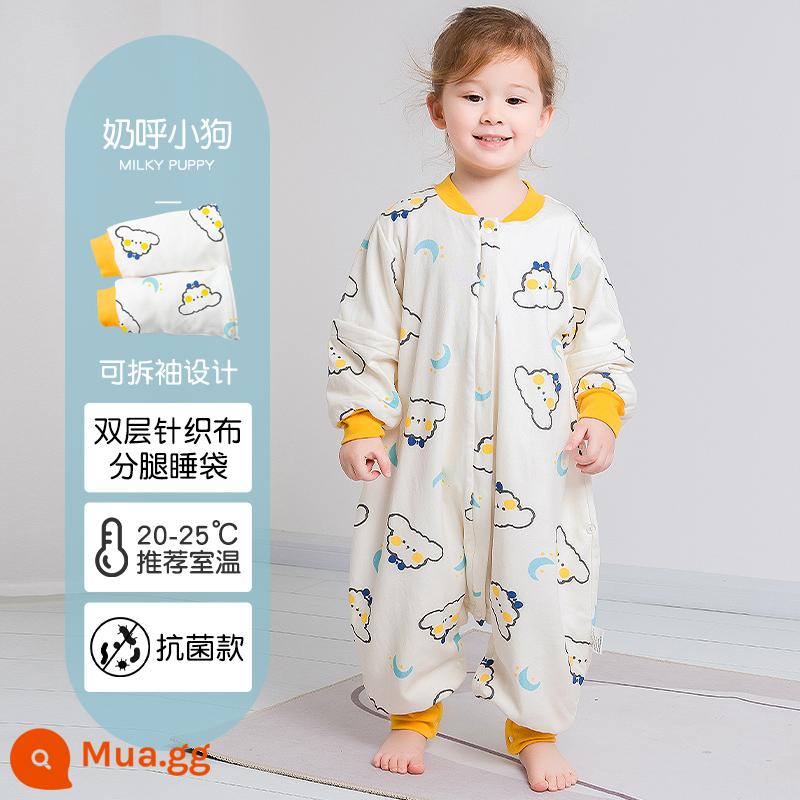 Túi ngủ cho bé xuân thu hai lớp cotton nguyên chất Túi ngủ xẻ chân cho bé Mùa thu đông phòng máy lạnh chăn bông chống đá đa năng - Chó con kháng khuẩn (hai lớp không chần bông) nhiệt độ áp dụng 20-25 độ