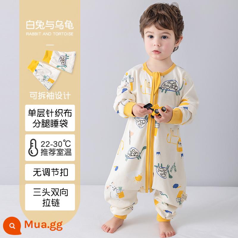 Túi ngủ cho bé xuân thu hai lớp cotton nguyên chất Túi ngủ xẻ chân cho bé Mùa thu đông phòng máy lạnh chăn bông chống đá đa năng - Rùa đỏ mùa hè một lớp