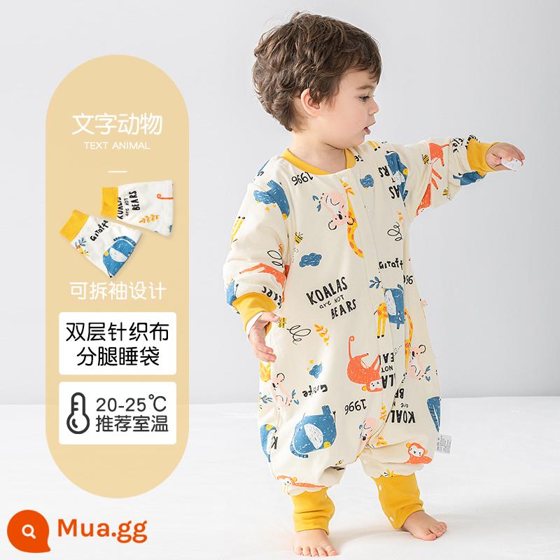 Túi ngủ cho bé xuân thu hai lớp cotton nguyên chất Túi ngủ xẻ chân cho bé Mùa thu đông phòng máy lạnh chăn bông chống đá đa năng - Động vật văn bản (hai lớp không chần bông) Nhiệt độ áp dụng 20-25 độ