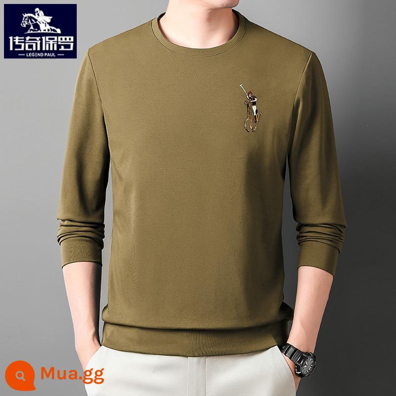 Áo thun dài tay polo nam thu đông thương hiệu xu hướng thêu áo thun cổ tròn quần dài Áo thun cotton dày dặn - Khaki [mẫu 6868] [mẫu Xuân Thu]