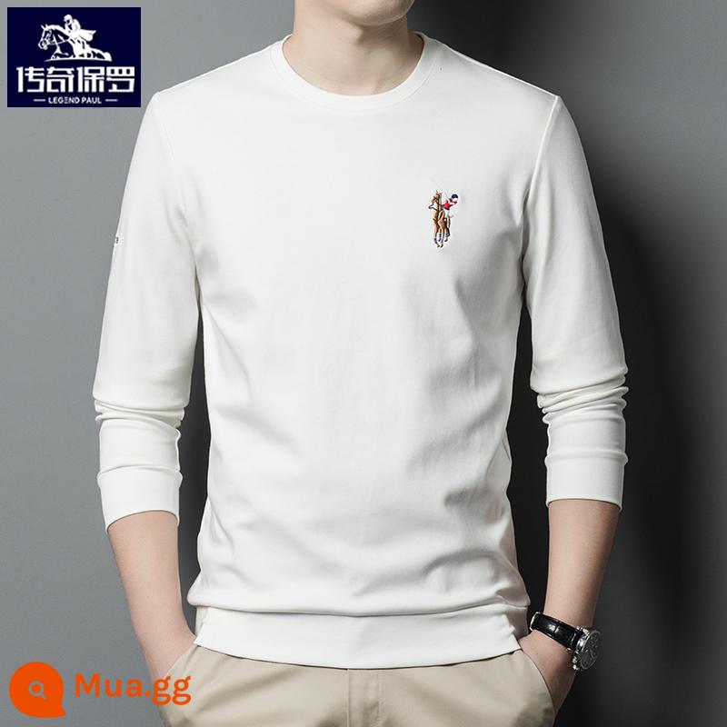 Áo thun dài tay polo nam thu đông thương hiệu xu hướng thêu áo thun cổ tròn quần dài Áo thun cotton dày dặn - Trắng [mẫu 6613] [mẫu mùa xuân và mùa thu]