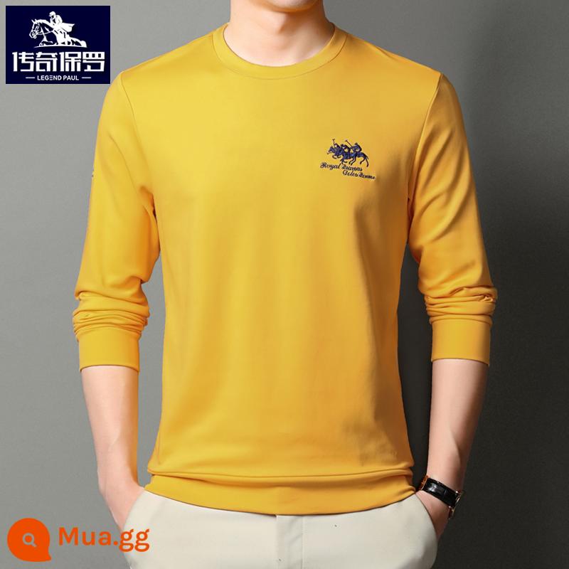 Áo thun dài tay polo nam thu đông thương hiệu xu hướng thêu áo thun cổ tròn quần dài Áo thun cotton dày dặn - Màu vàng [Mẫu 6628] [Mẫu mùa xuân và mùa thu]