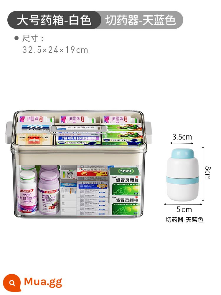 Hộp đựng thuốc gia dụng Nhật Bản, hộp đựng thuốc gia đình, hộp đựng thuốc dung tích lớn nhiều tầng, hộp đựng thuốc nhỏ cho trẻ em - ♈[Kích thước lớn-Trắng]+[Cắt thuốc chính xác 1/4 + Bảo quản thuốc]