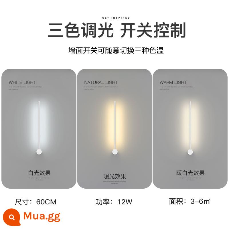 Đèn Tường LED Tối Giản Sáng Tạo Phòng Khách Nền Đèn Tường Phòng Ngủ Hiện Đại Đơn Giản Đèn Đèn Ngủ Cầu Thang Lối Vào Đèn - 60CM-ánh sáng ba tông màu-khung màu trắng