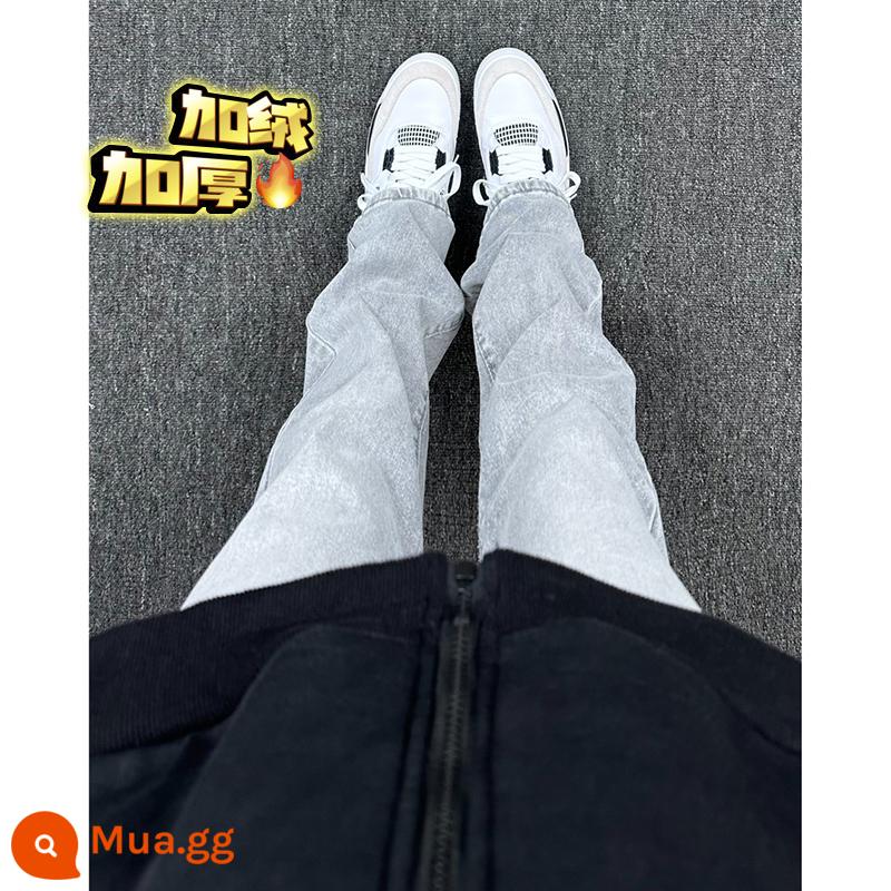 Cleanfi thông quần nam cao cấp Mỹ đường phố đen co giãn quần jean ôm xuân thu ootd mặc thẳng quần - Xám [đàn hồi cộng với nhung]