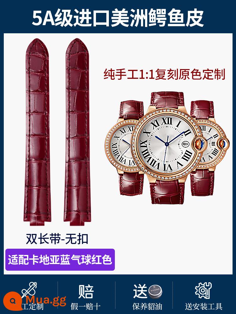 Phù hợp với dây da Cartier Da cá sấu Mỹ nguyên bản bóng lồi dây đeo đồng hồ phụ kiện nam nữ - Cá sấu Mỹ loại 5A tùy chỉnh màu sắc [màu xanh bóng đỏ] - dây đeo dài đôi không có khóa